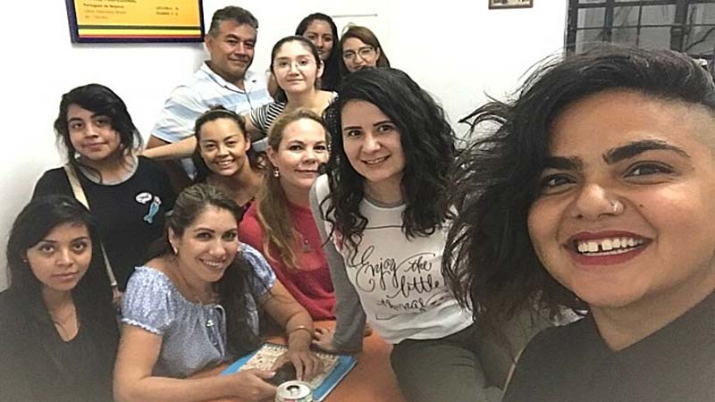 an English teacher in Mexico with her TEFL students