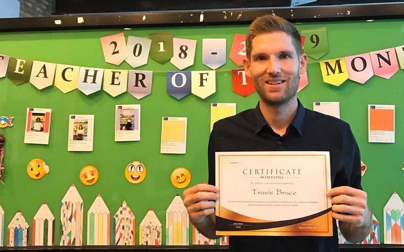 an English teacher in Vietnam with his tefl certificate