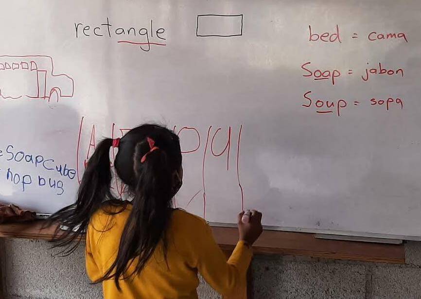 A TEFL student in a classroom in guatemala